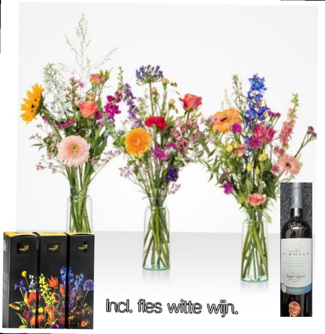 Seizoensbloemen + witte wijn